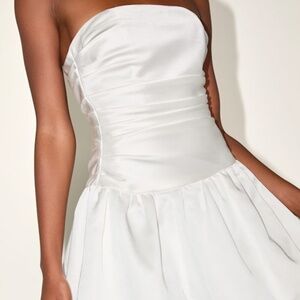 Lulus Stately Stunner White Drop Waist Bubble-hem Mini Dress - Size M